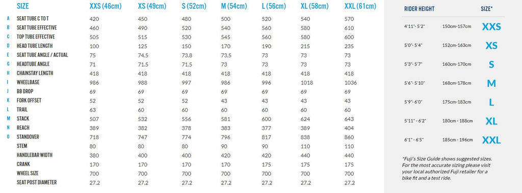 Fuji sportif 2024 size chart